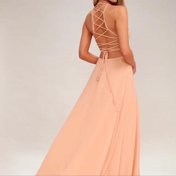 Lulus peach back strap maxi dress brides maid prom - Picture 2 of 11